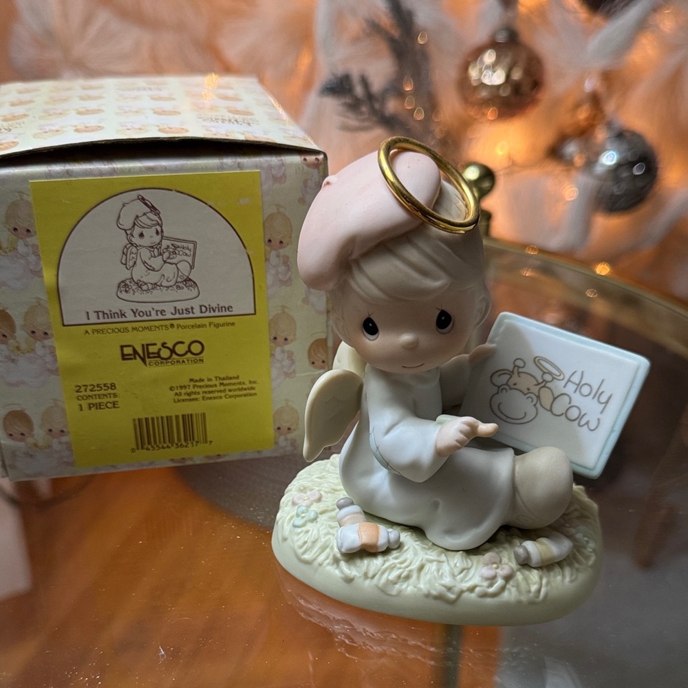 Precious Moments Angel with Holy Cow Sign